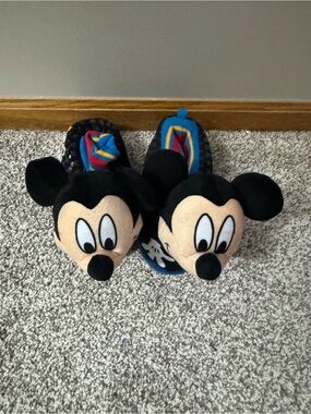 Disney Mickey Mouse Plush Kids Slippers - Black, Beige, Blue, Red, Yellow